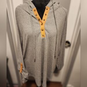 Gray and Tan Women's Hoodie Top